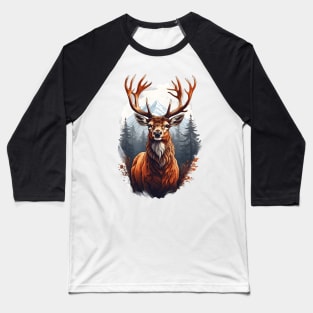 Majestic Red Deer Mountain Landscape Design Baseball T-Shirt